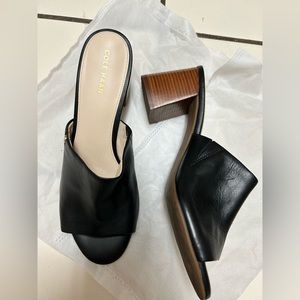 Cole Haan Mule Heels, Black, Leather, 8B